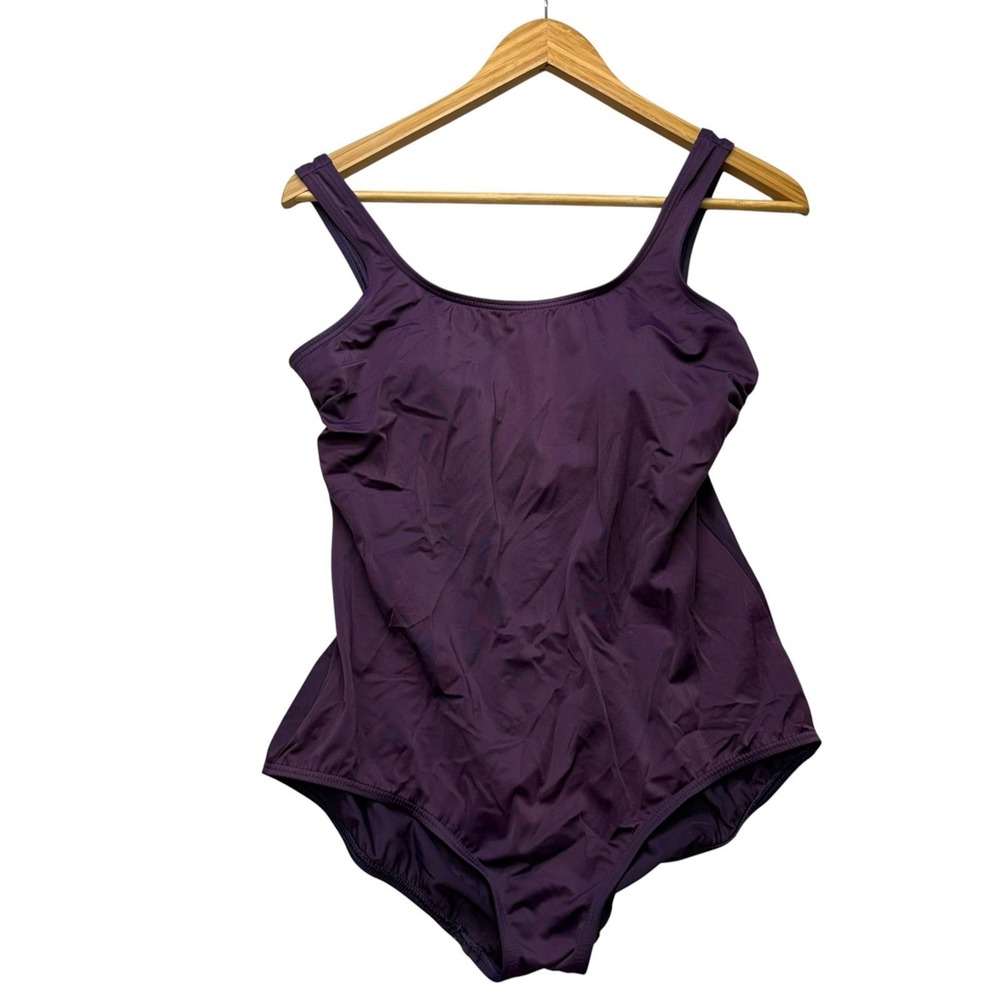 Lands End Womens Swimsuit 12P Purple One Piece Swim Full Coverage Modest